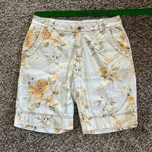 Paradise Shores Womens Cream w/Orange Floral Shorts Size 10